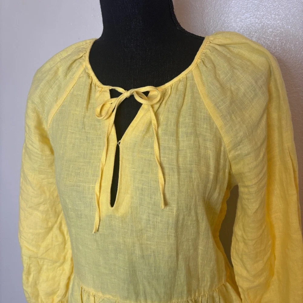 J. Crew 100% Linen Tiered Butter Yellow Dress Size Small XSmall - Picture 4 of 14